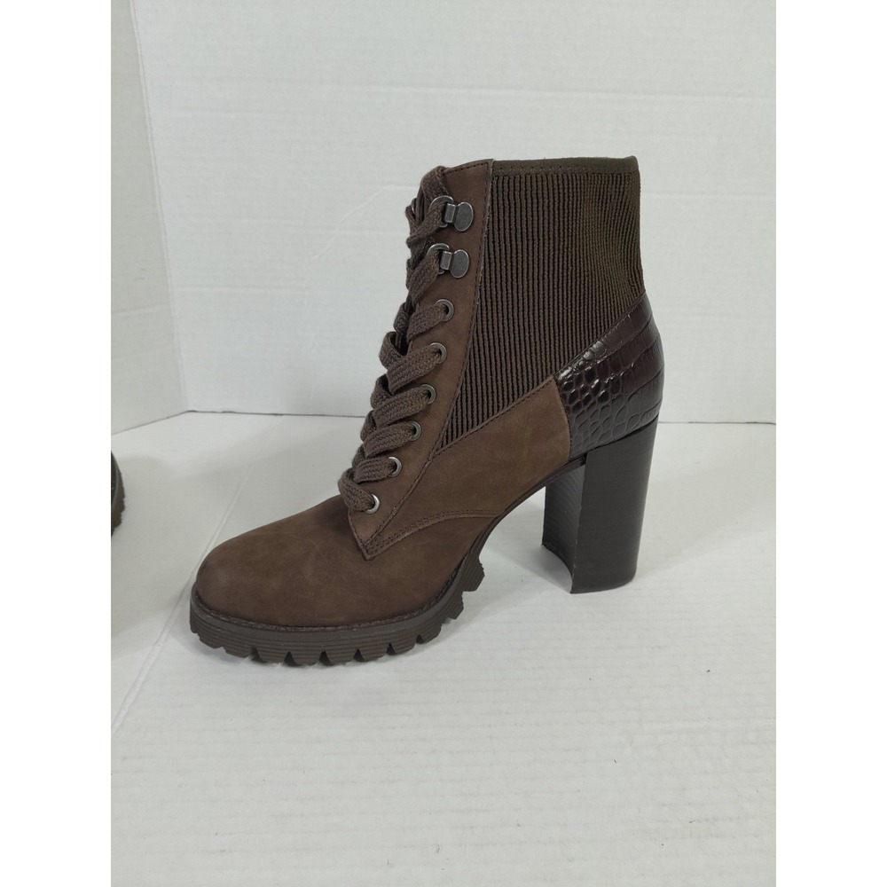 Gibson Latimer Felisa Dark Brown Cow Suede Leather Combat Heeled Boot 7 M - Picture 6 of 7